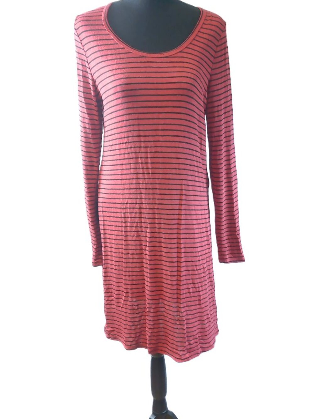 Daytrip Striped Long Sleeve Tunic Dress / Side Slit Top - Size Large - Red & Bla